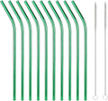 10 Pcs Stainless Steel Straws, Reusable Drinking Straws, Bent Metal Straw Sets with 2 Pcs Cleaning Brushes (Green, 8.5 Inch)