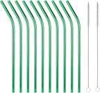 10 Pcs Stainless Steel Straws, Reusable Drinking Straws, Bent Metal Straw Sets with 2 Pcs Cleaning Brushes (Green, 8.5 Inch)