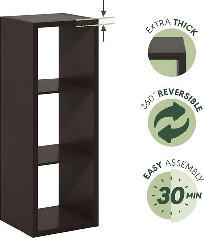 Furinno Cubicle Book Shelf, 3-Cube Bookshelf, Extra Thick Frame Horizontally & - Image 8
