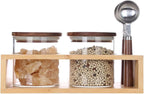 KKC HOME ACCENTS Airtight Borosilicate Glass Food Storage Jars with Wood Lids and Scoop for Coffee,Tea,Sugar,Salt,Wooden Top Glass Sealed Jars,18 Fluid Ounces