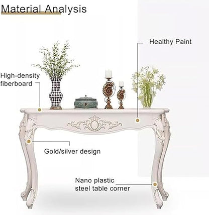 Victorian Style White Console Table, Vintage Entryway Foyer Narrow Sofa Table - Image 4