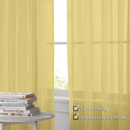 Gold Sheer Curtains 96 Inch Length 2 Panels Set, Elegant Sheer Curtains - Image 2