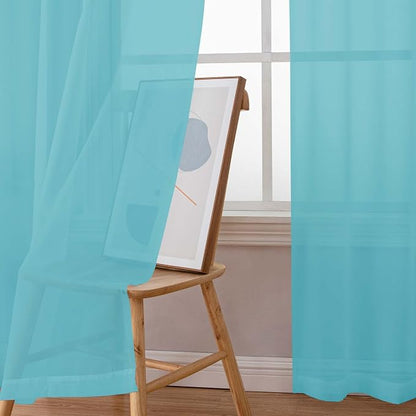 Chyhomenyc Aqua Sheer Curtains 72 Inch Length 2 Panels, Light Filtering Soft - Image 6