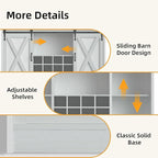 55'' Farmhouse Coffee Bar Cabinet with 3 Tier Storage Hutch, Coffee Bar Station with Sliding Barn Door, Hutch Storage Cabinet with 12 Wine Racks & 9 Hooks for Kitchen Dining Living Room