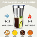 20 oz Tumbler with Lids and Straws, Stainless Steel Insulated Coffee Tumbler, Double Wall Vacuum Insulated Travel Mug Cup, Leakproof Thermal Coffee Cup for Hot and Cold Drinks (cream)