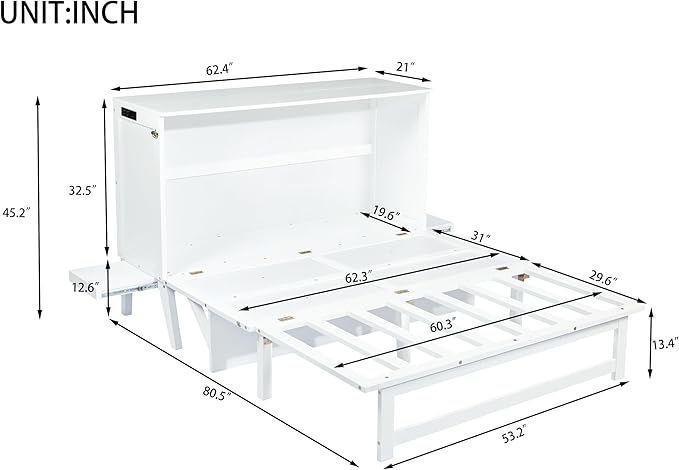 Queen Size Murphy Bed with USB Port and Removable Shelves on Each Side - Image 2