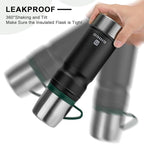 Vacuum Insulated Water Bottle Thermo Water Flask with Cup 680ml/23oz Stainless Steel Thermal Water Bottles Thermo for Hot and Cold Drinks Coffee Water(Black,Set)