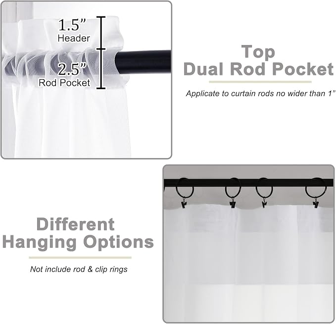 Kitchen Curtains 24 Inch Length Tier 2 Pieces, Cafe Bathroom Basement Rod - Image 4