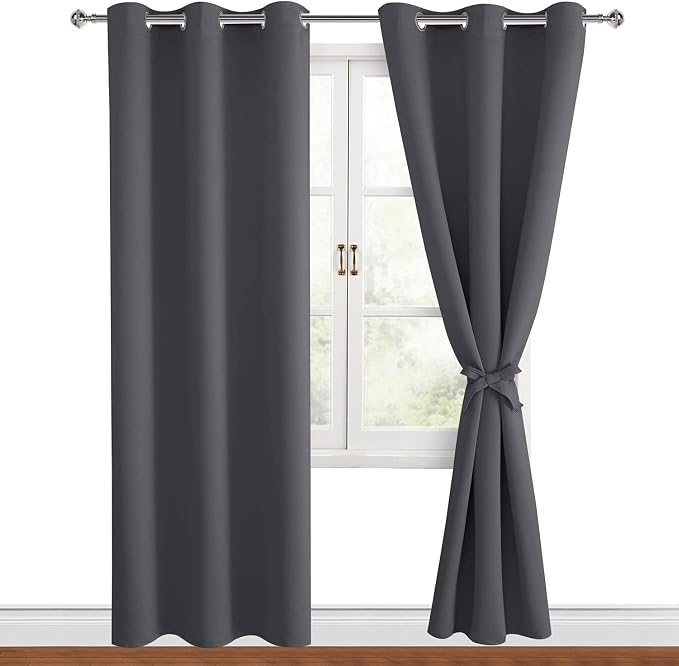 Grommet Blackout Curtains for Bedroom 38 x 84 Inches Long Dark Grey | Thermal by Hiasan