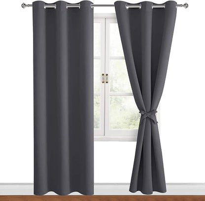 Grommet Blackout Curtains for Bedroom 38 x 84 Inches Long Dark Grey | Thermal by Hiasan