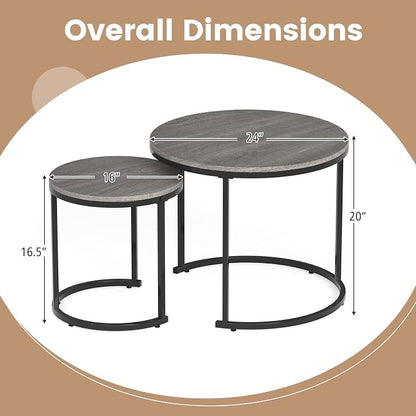 Giantex Nesting Coffee Table Set of 2, Round Stacking Side Tables - Image 2