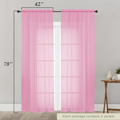 Pink Sheer Curtain for Bedroom Living Room 78 Inches Long 2 Panels Set - Image 2