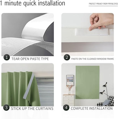 Thermal Blackout Curtains with Self-Adhesive Tape, No Rod No Drill Easy Install - Image 4
