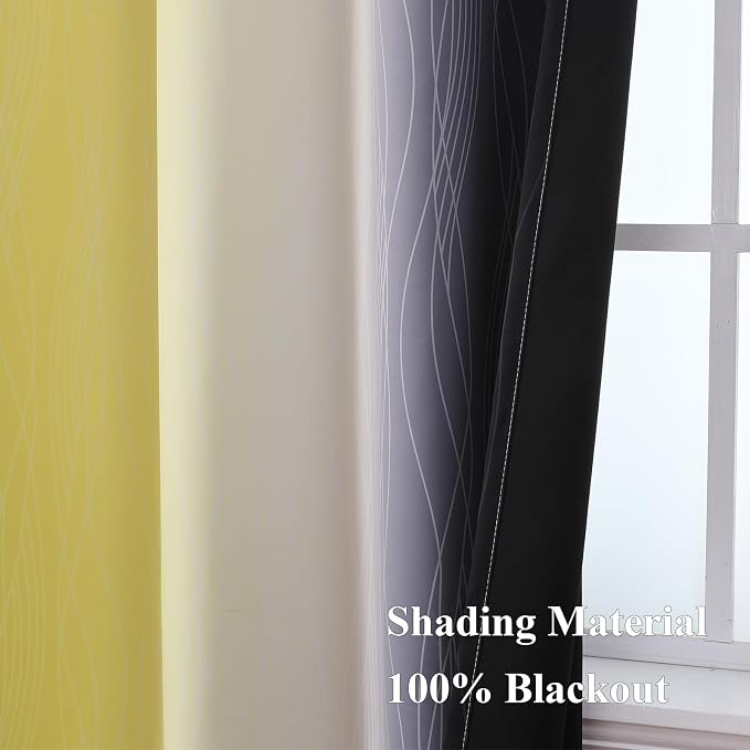Black and Yellow Ombre Blackout Curtains 84 Inches Long | Room Darkening - Image 5