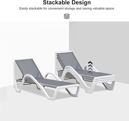 PURPLE LEAF Patio Chaise Lounge Chair Set Outside Aluminum Plastic Stackable - Image 5