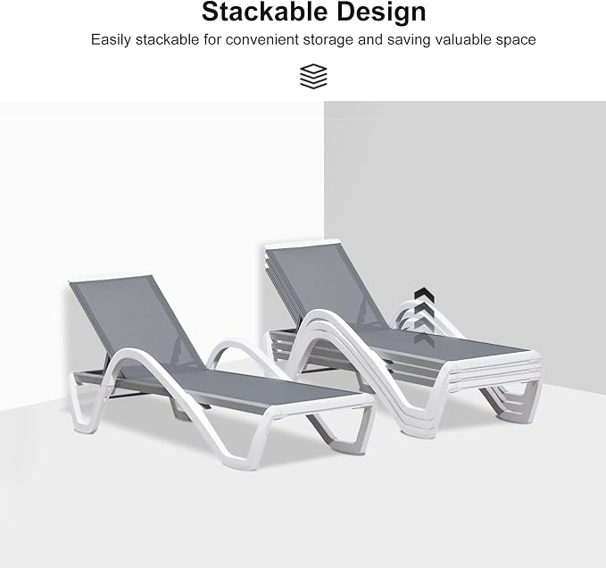 PURPLE LEAF Patio Chaise Lounge Chair Set of 3 Outside Aluminum Plastic - Image 6