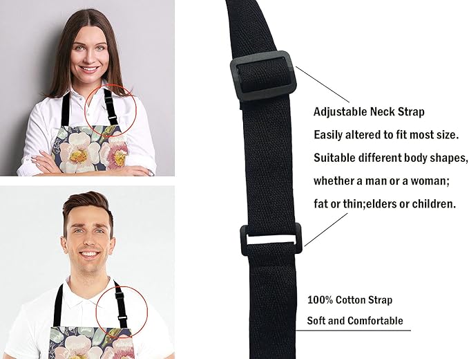 Vintage background with hand drawn floral wreath Adjustable Bib Apron, Romantic Flowers Cooking Kitchen Apron for Men Women