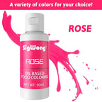 Oil Based Food Coloring for Chocolate - 50ml Rose Upgraded Edible Oil Based Food Dye for Cake Decorating, Baking, Candy Melts, Cookie, Icing Frosting, Fondant, Meringues - 1.69 Fl.Oz Bottles