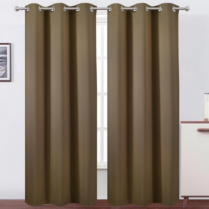 Brown Thermal Blackout Curtains/38 x 84 Inch/Set of 2 Panels Room Darkening by Lemomo