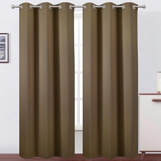 Brown Thermal Blackout Curtains/42 x 84 Inch/Set of 2 Panels Room Darkening by Lemomo