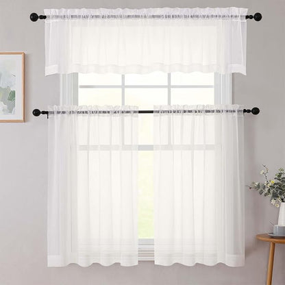 Kitchen Curtains 24 Inch Length Tier 2 Pieces, Ivory Sheer Curtain Solid Soft - Image 8