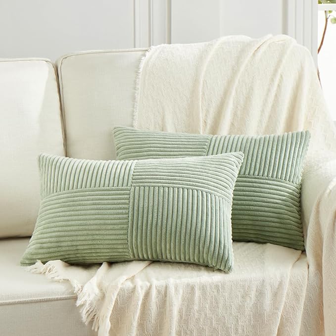 Fancy Homi 2 Packs Sage Green Lumbar Decorative Throw Pillow Covers 12x20 Inch by Fancy+Homi