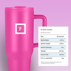 IRON °FLASK Co-Pilot Insulated Mug w/Straw & Flip Cap Lids - Cup Holder Bottle for Hot, Cold Drink - Leak-Proof - Water, Coffee Portable Travel Mug - Pink Tulip, 32 Oz