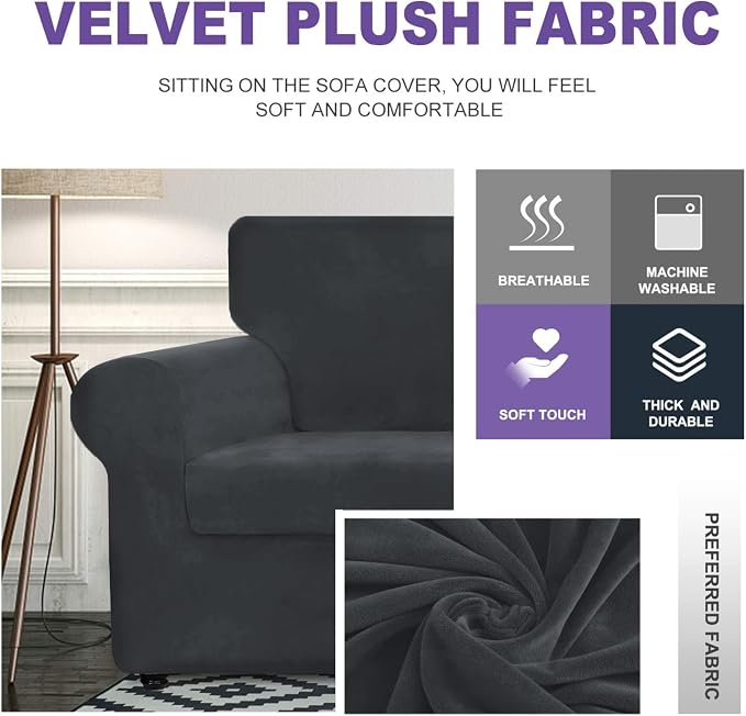 ZNSAYOTX Luxury Velvet Couch Cover 4 Piece Stretch Sofa Covers - Image 3