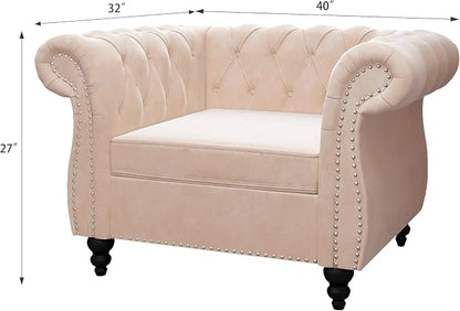 Living Room Chair, Modern Velvet Chesterfield Sofa Chair, Mid Century Single - Image 2