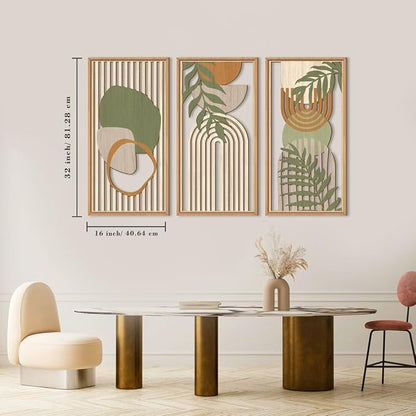 IARTTOP Large Boho Mid-century Modern Wood Wall Art 16x32 Inch Framed Green - Image 5