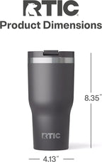 RTIC 30oz Essential Tumbler with Lid, Insulated, Stainless Steel, Metal, Double Wall Vacuum-Insulation, Ceramic Lined, Travel Cup for Iced Coffee, Tea, Hot and Cold Drink, Graphite