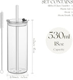 KEMORELA 6-Pack 18oz Large Round Glass Cups with Lids & Straws – Clear Tumblers for Iced Coffee, Juice, Smoothies – Reusable, Leakproof Beverage Set