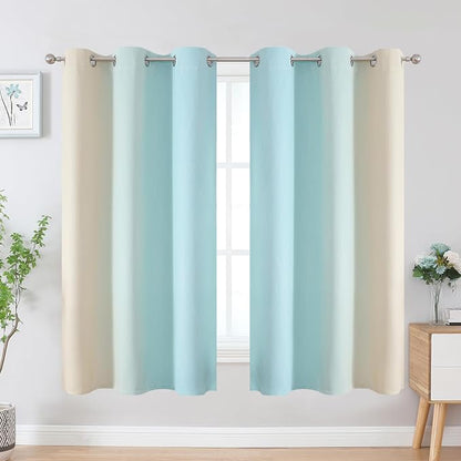 Aqua and Beige Ombre Blackout Curtains 63 Inch - Image 2