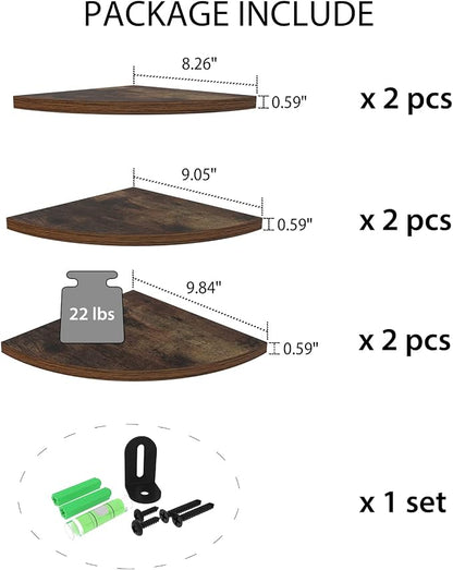 HORLIMER 6 Pack Wall Mount Floating Corner Shelf, Rustic Wood Corner Wall - Image 3