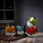 Ceramic Kiln-Change Espresso Cups Small Espresso Coffee Cups Set of 2 Spirits Cups Tasting Cups Ceramic Mate Cup 3Oz (Red)