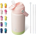 BJPKPK Insulated Water Bottle with Straw Lid, 12oz Thermos Water Bottles, Flex Handle & Non-slip Boot, BPA Free Leak Proof Stainless Steel Metal Thermos, Tumblers, Cups,Pearl Pink