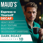 Maud's Decaf Espresso Roast Coffee Pods, 36 ct, Decaffeinated Dark Roast Recyclable Single Serve Pods – 100% Arabica Coffee, Compatible with Keurig K Cups Maker