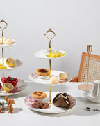 Sweejar 3 Tier Ceramic Cake Stand Wedding, Dessert Cupcake Stand for Tea Party Serving Platter (Rose Flower)