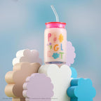 JoyJolt Disney Winnie the Pooh & Friends Flower Power Glass Tumblers with Lids and Straws, 16oz Glass Cups with Lids and Straws, Can Shaped Drinking Glasses Set of 4, Disney Gifts for Adults