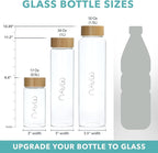 mayu Travel Water Bottle with Bamboo Lid - Borosilicate Glass Eco Friendly BPA Free | Adult and Kids Bottles with Cap - Leak Free Design - Non Toxic Reusable Hydration for Everyday Use | 0.5L, 17OZ