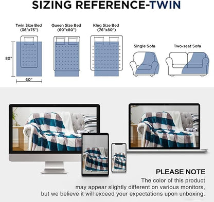 PU MEI Sherpa Blanket Twin Plaid Thick Bed Blanket, 60”*80” Super Soft Flannel - Image 8