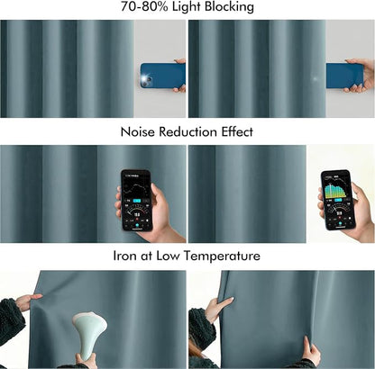 MIULEE Greyish Blue Back Tab Blackout Curtains 52x108 Inch Long 2 Panel Set | - Image 5