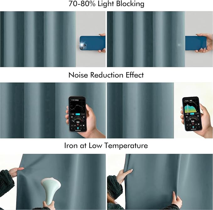 MIULEE Greyish Blue Back Tab Blackout Curtains 52x72 Inches Long 2 Panels | Rod - Image 5