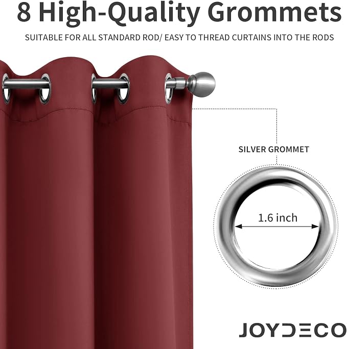Joydeco Blackout Curtains for Bedroom 72 Inch Drapes 2 Panels Burgundy | - Image 2