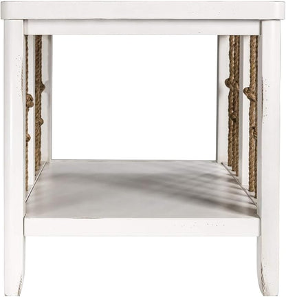 Pemberly Row Coastal Wood End Table, Knotted Rope End Panels, Planked Top - Image 3