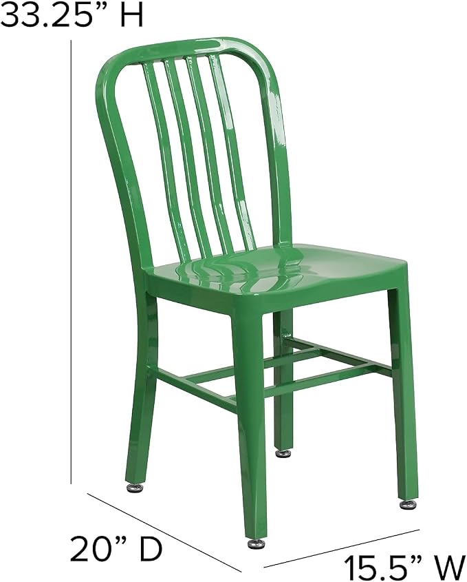 Flash Furniture Commercial Grade Green Metal Indoor-Outdoor Chair - Image 3
