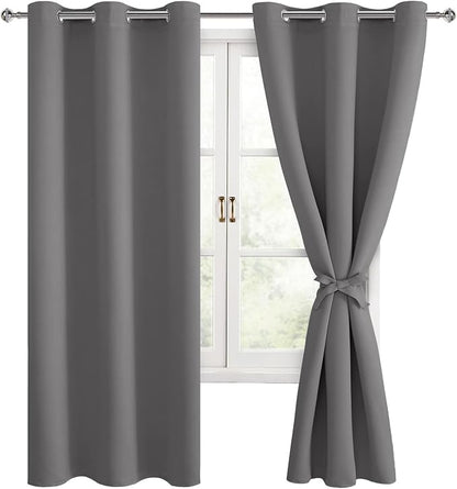 Blackout Curtains for Bedroom, 42 x 63 Inches Length, Light Grey | Thermal by Hiasan
