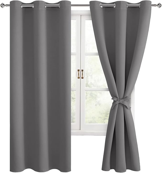 Blackout Curtains for Bedroom, Light Grey, 42 x 72 Inch, 2 Panels | Light by Hiasan