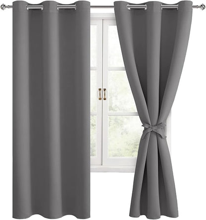Blackout Curtains for Bedroom, 38 x 63 Inches Length, Light Grey | Thermal by Hiasan