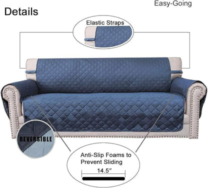 Easy-Going Reversible Couch Cover, 4 Seater Sofa, Dark Blue/Light Blue | - Image 3